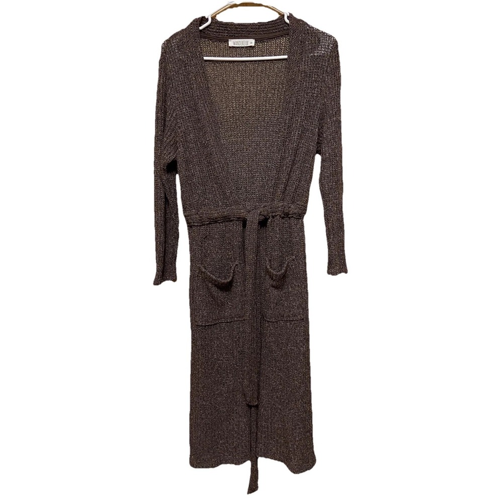 Wanderlux Women's XS Long Cardigan Long‎ Duster Belted Purple Sweater Semi Sheer